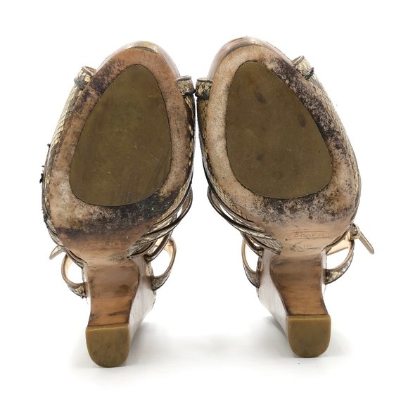 Coach Karolina Snake Print Strappy Platform Shoe Peep Toe Sandal Heel Pumps 10 - Picture 6 of 8